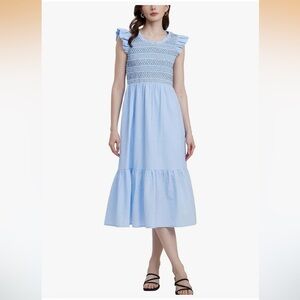 Light Blue Ruffle Sleeve Smocked Midi Dress Large